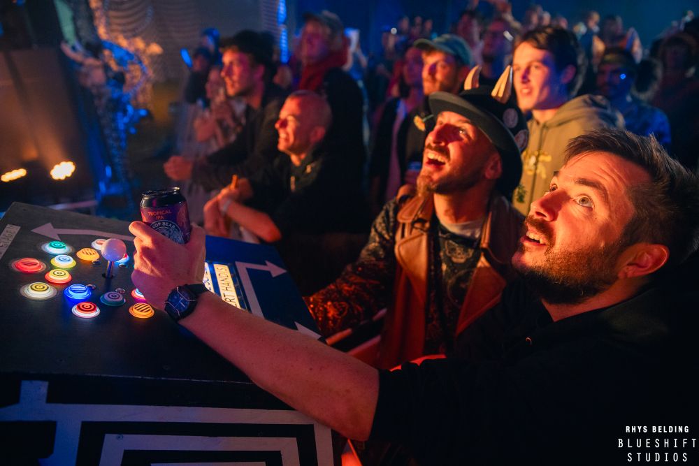 Naztek, interactive visual maker with hands, played by audience at Balter festival on the OTTERtorium interactive stage
